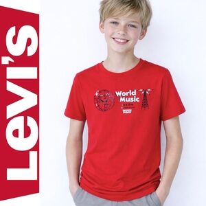 Levis T-Shirt Boys Graphic “Word Music” 100% Cotton Short Sleeve Red